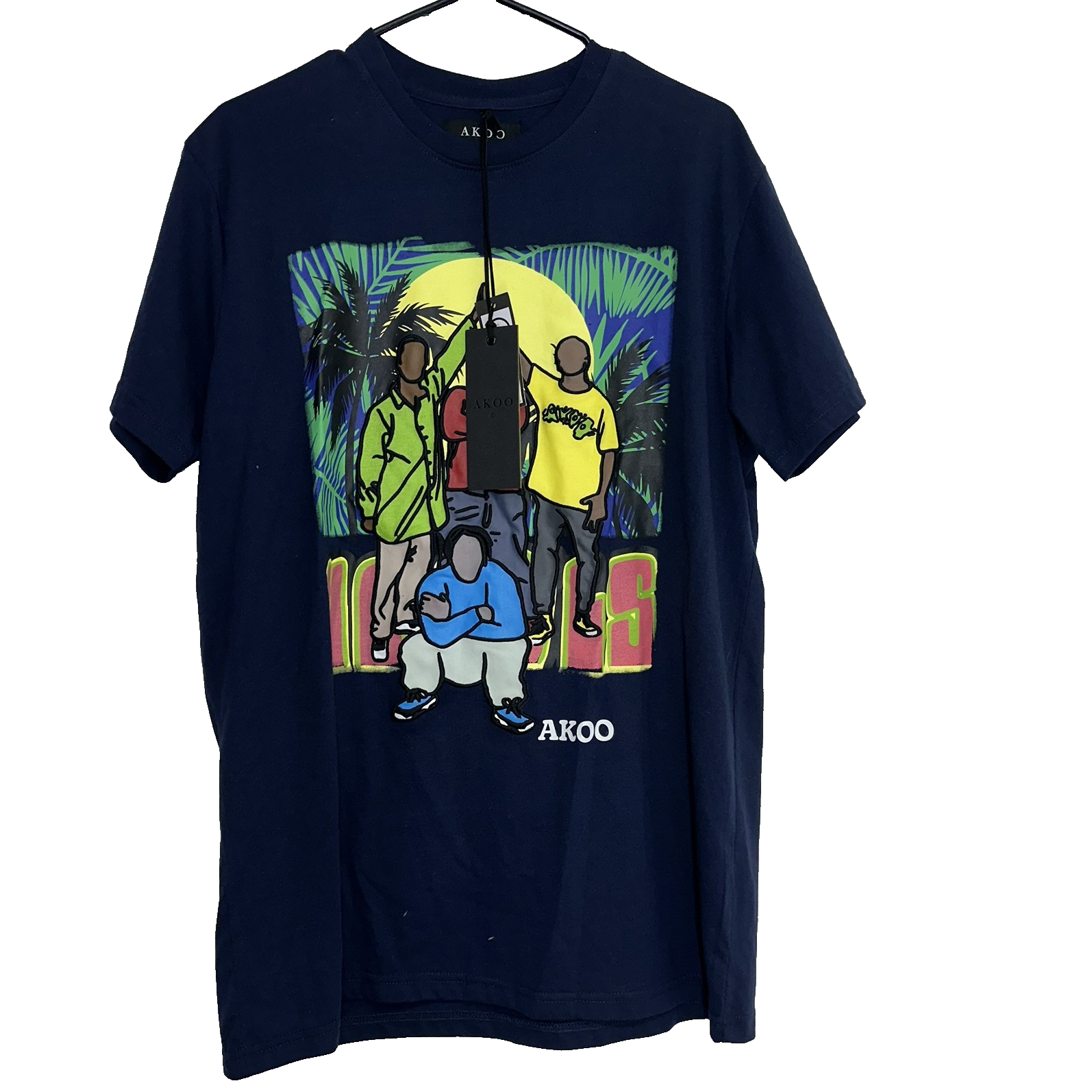New AKOO Graphic T-Shirt Mens Size M Navy Blue Cousins SS Knit Mayblazer StreetW