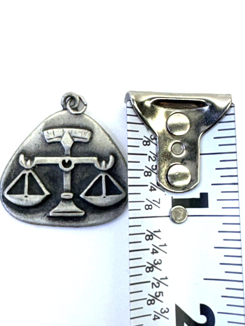 Vintage Libra Zodiac Scales Pewter Pendant Charm Astrology Horoscope Silver Tone