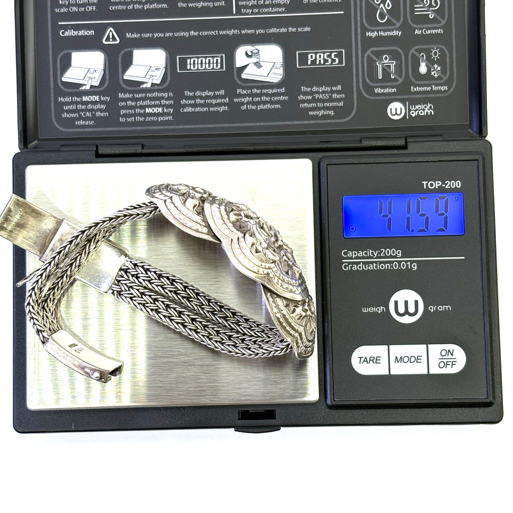 925 Sterling Silver Thailand Floral Multi Strand Bracelet 7.5” 41.59g