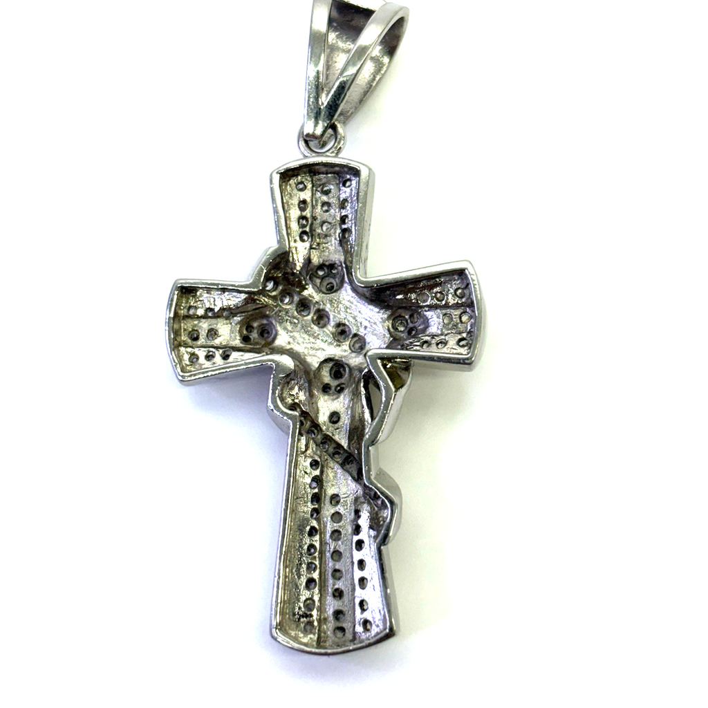925 Sterling Silver Cross Pendant CZ 35.28g 80.9mm