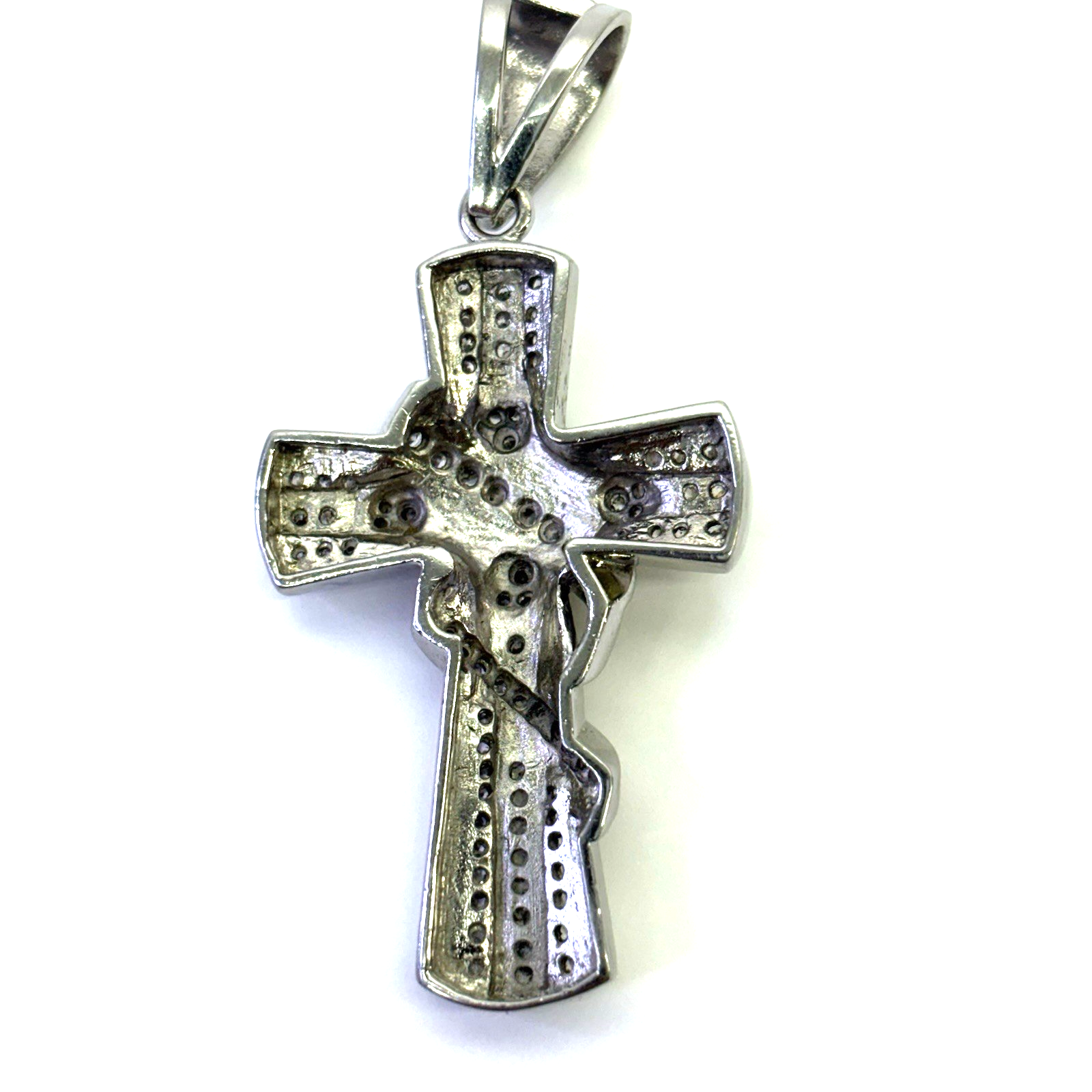 925 Sterling Silver Cross Pendant CZ 35.28g 80.9mm