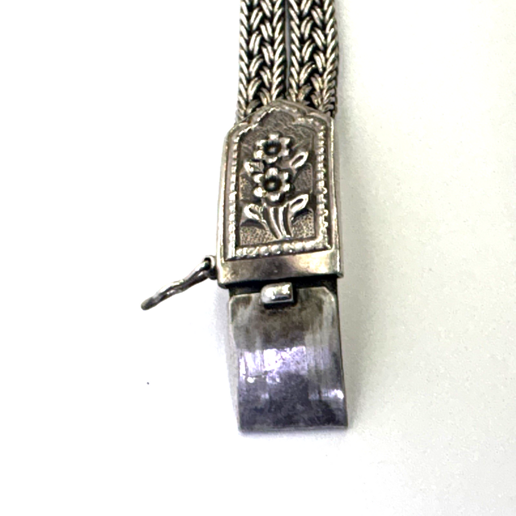 925 Sterling Silver Thailand Floral Multi Strand Bracelet 7.5” 41.59g