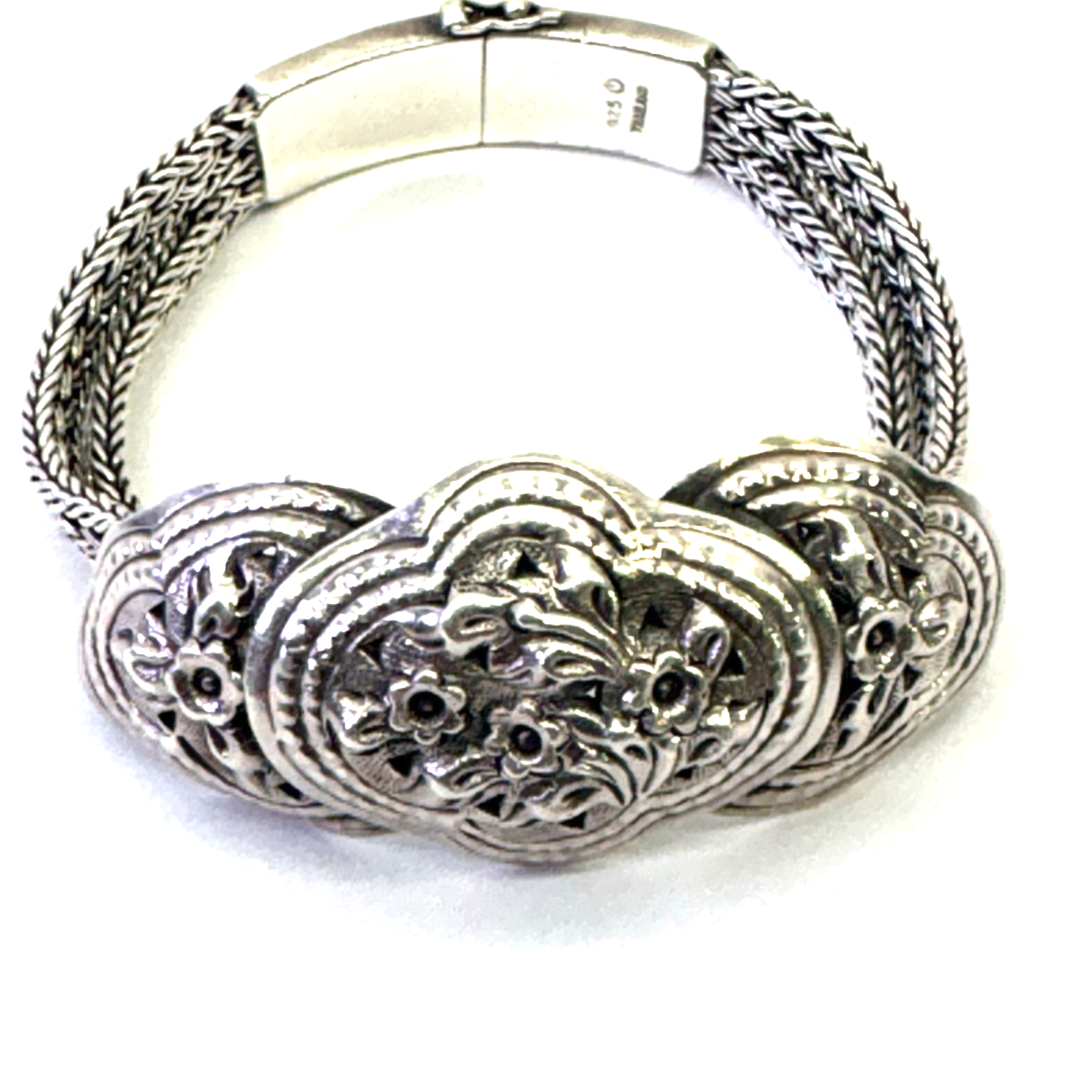 925 Sterling Silver Thailand Floral Multi Strand Bracelet 7.5” 41.59g