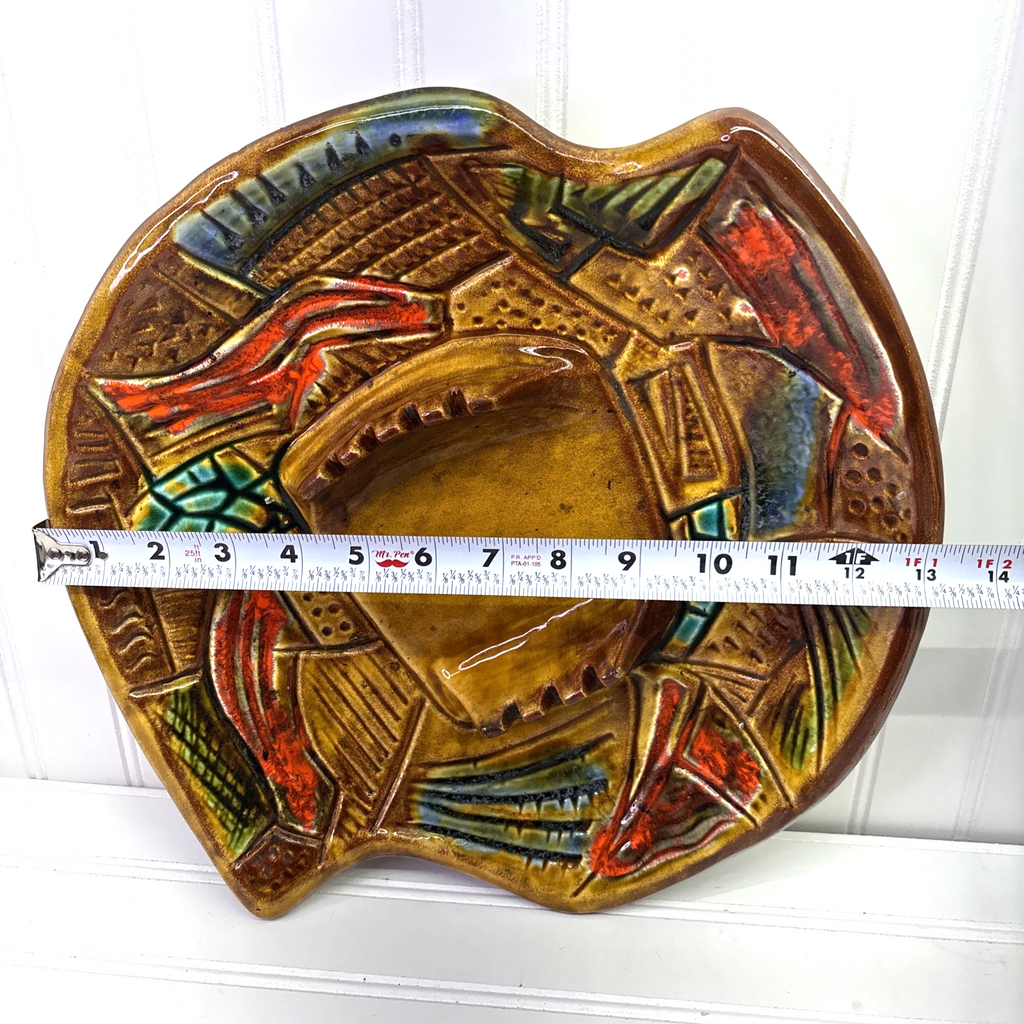 Vintage 70s California Studio Pottery Ashtray MCM Large Square Stoner Art