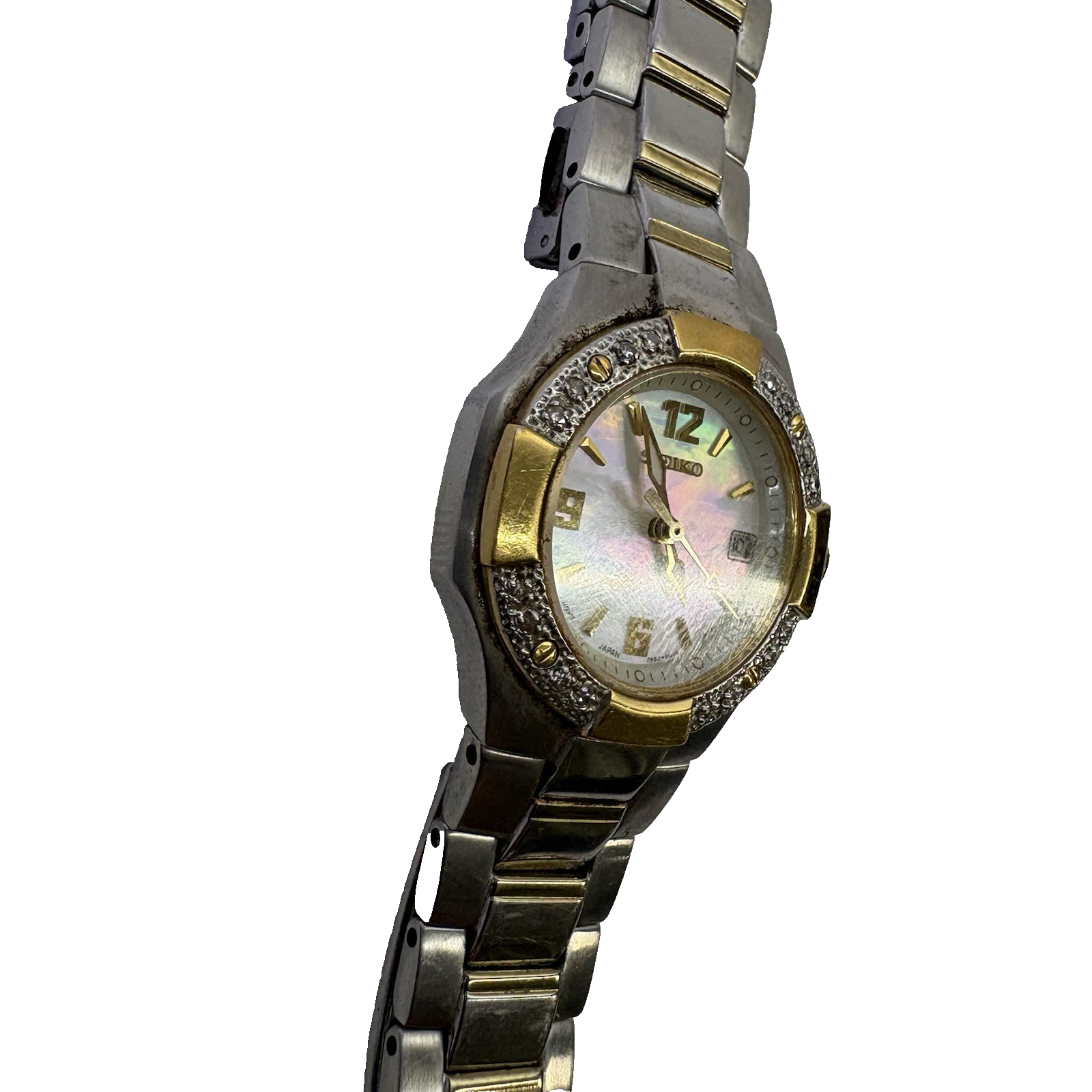 Seiko Coutura Diamond Bezel Women’s Watch 7N82-0BF0 MOP Dial AS-IS