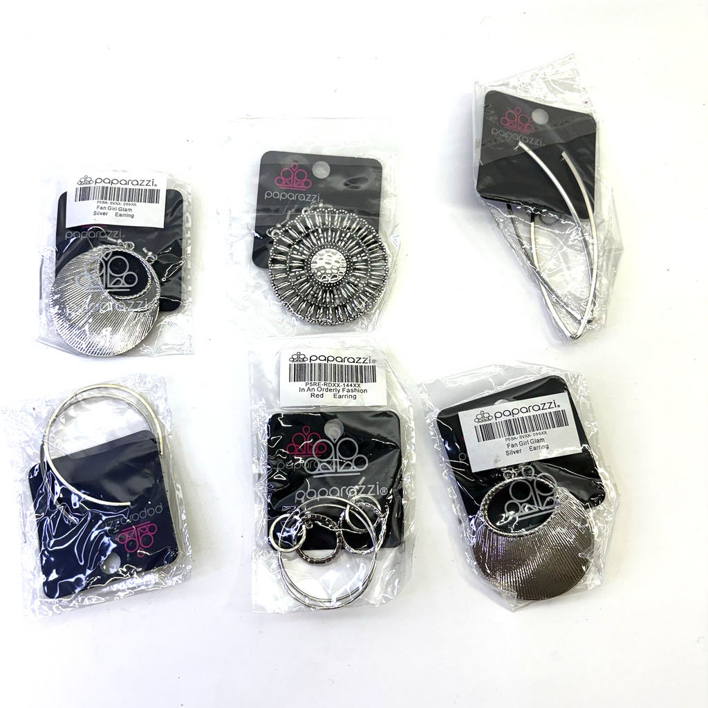 Lot of 6 Paparazzi Fashion Earrings Mixed Styles Silver Tone New Sealed