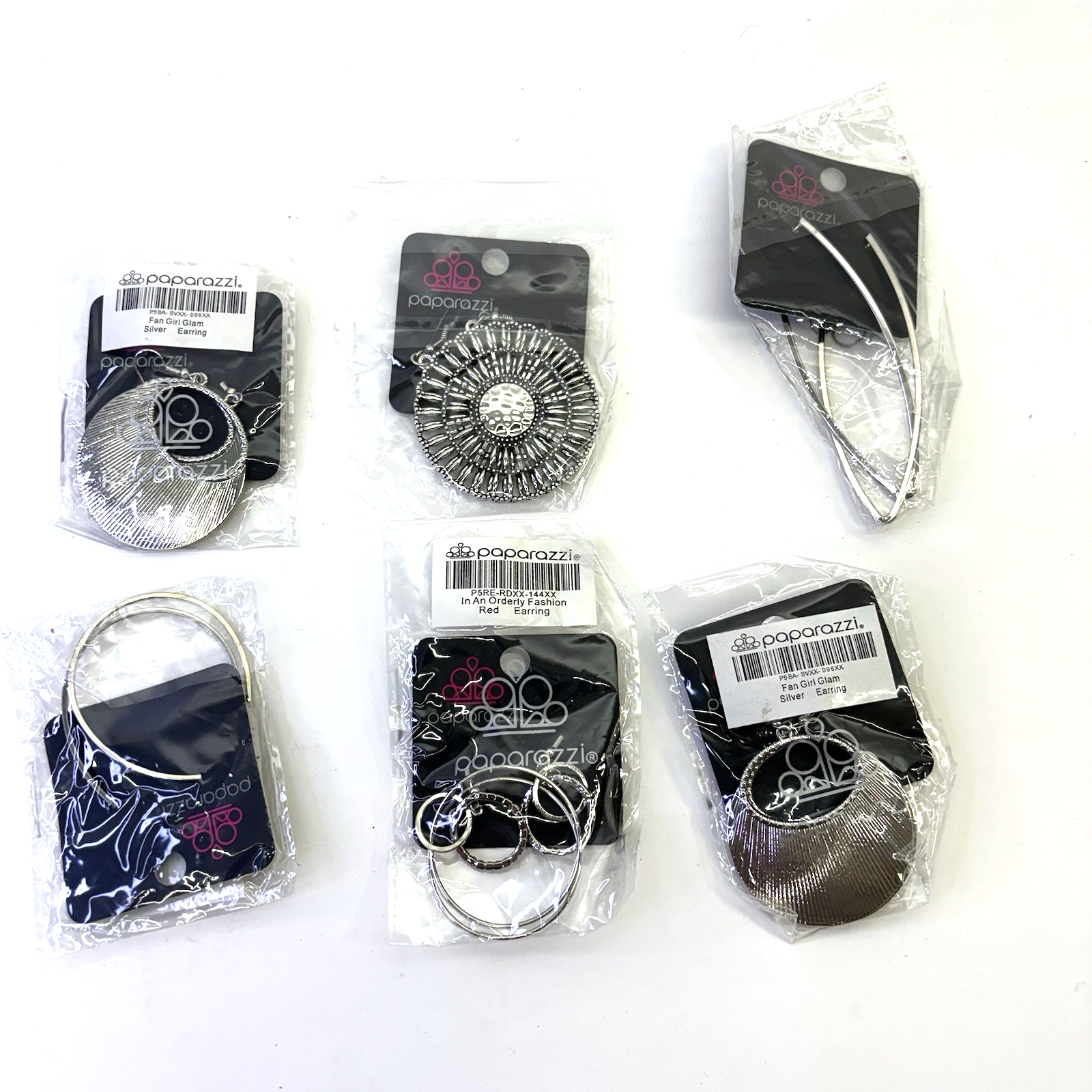 Lot of 6 Paparazzi Fashion Earrings Mixed Styles Silver Tone New Sealed
