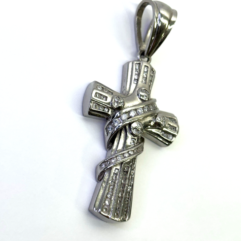 925 Sterling Silver Cross Pendant CZ 35.28g 80.9mm