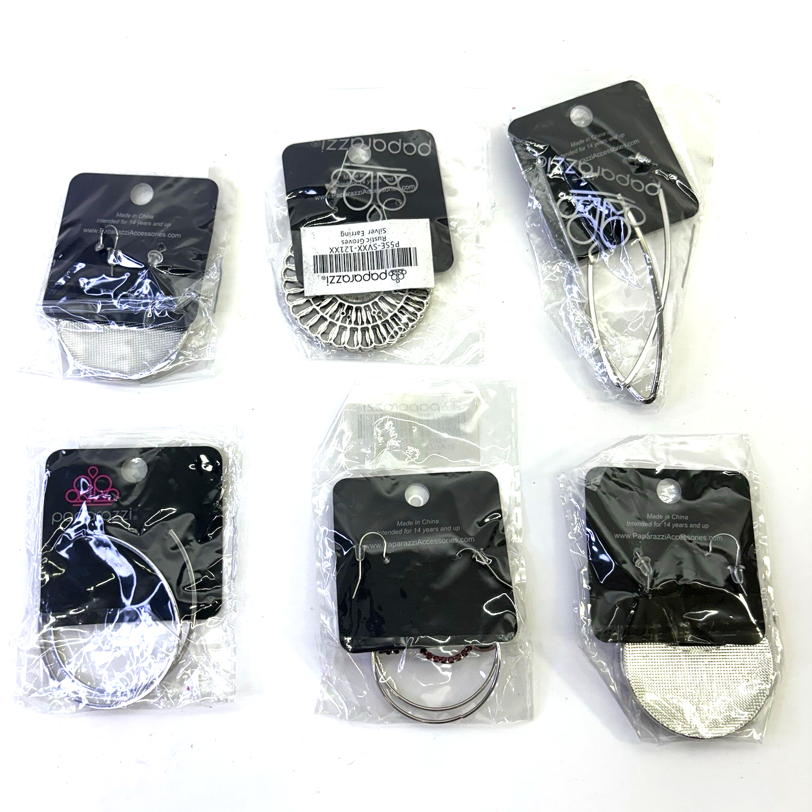 Lot of 6 Paparazzi Fashion Earrings Mixed Styles Silver Tone New Sealed