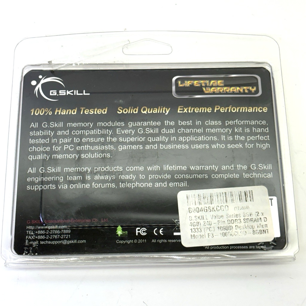 G.SKILL 8GB Kit (2x4GB) DDR3 1333MHz PC3-10600 Desktop RAM CL9 