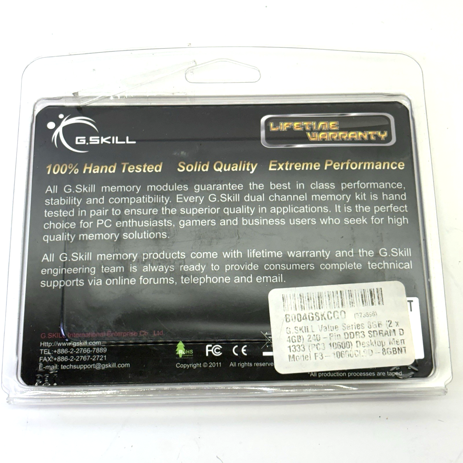 G.SKILL 8GB Kit (2x4GB) DDR3 1333MHz PC3-10600 Desktop RAM CL9 