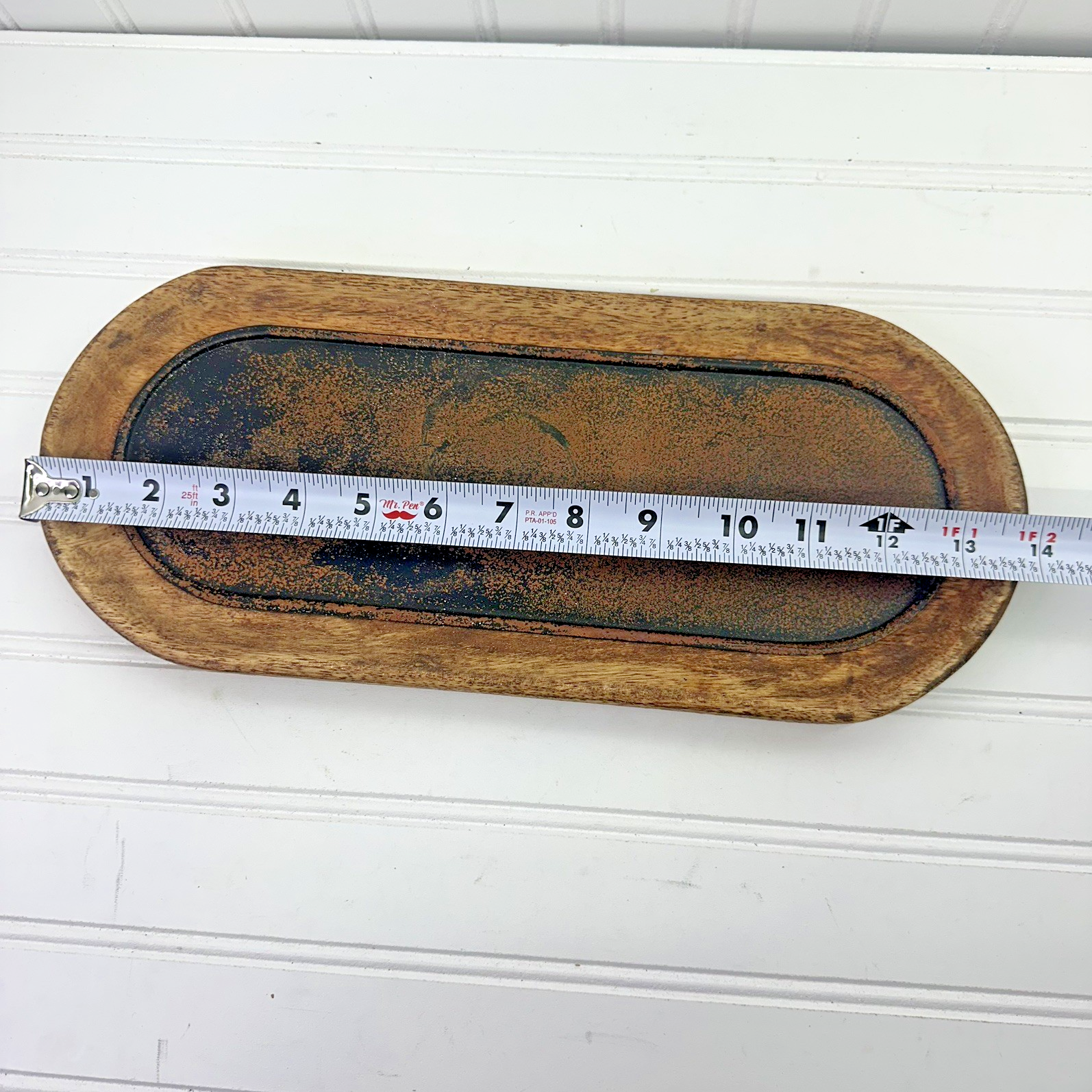 Rustic Wooden Candle Tray Base Primitive Wood Dough Bowl Style Decor 14"
