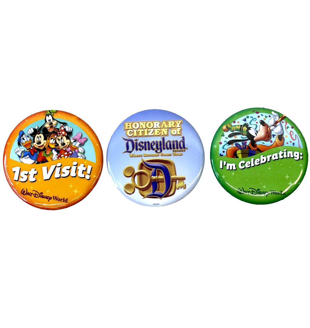 Lot of 3 Disney Parks Pinback Buttons 1st Visit Honorary Citizen I’m Celebrating
