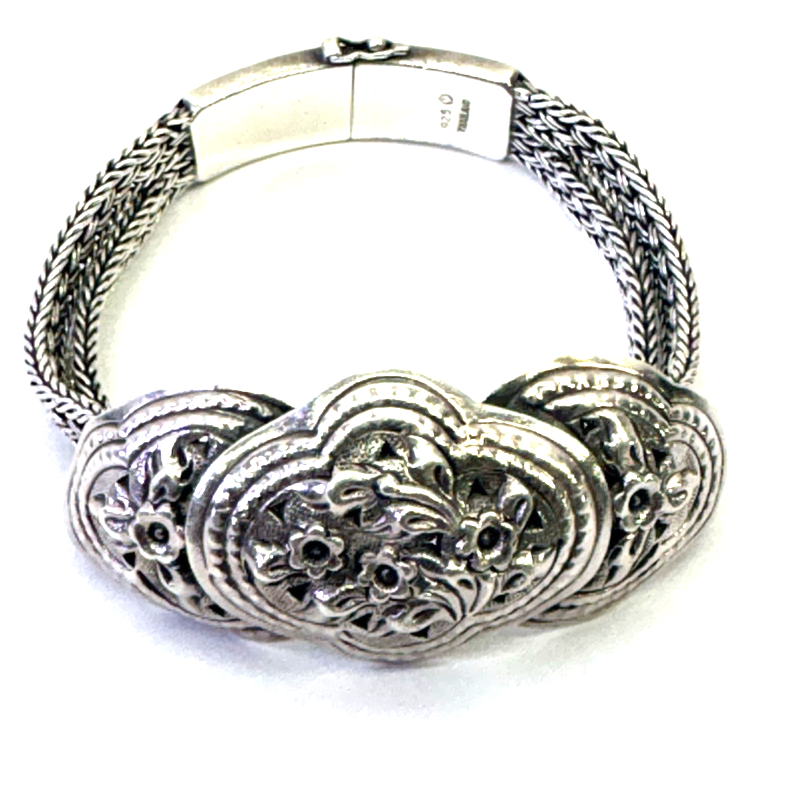 925 Sterling Silver Thailand Floral Multi Strand Bracelet 7.5” 41.59g