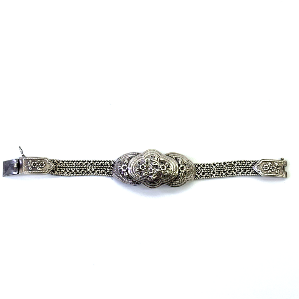 925 Sterling Silver Thailand Floral Multi Strand Bracelet 7.5” 41.59g