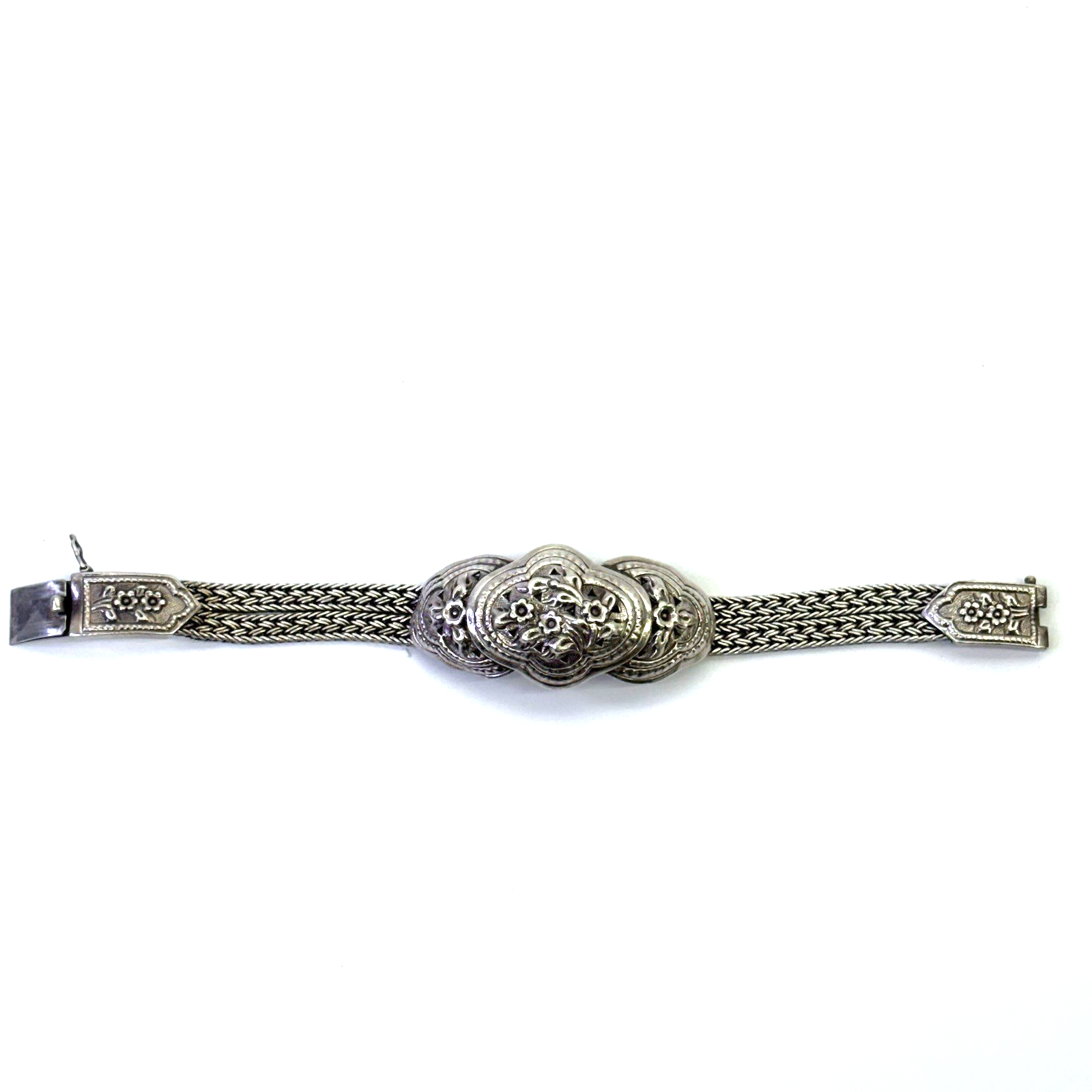 925 Sterling Silver Thailand Floral Multi Strand Bracelet 7.5” 41.59g