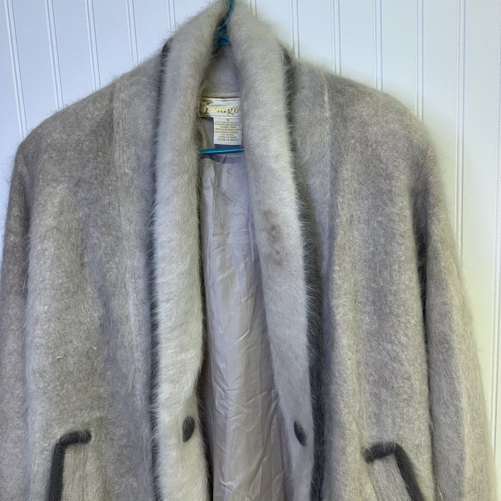 Vintage Imago Coat Small Beige Angora  Wool Blend Fuzzy Open Front Pockets