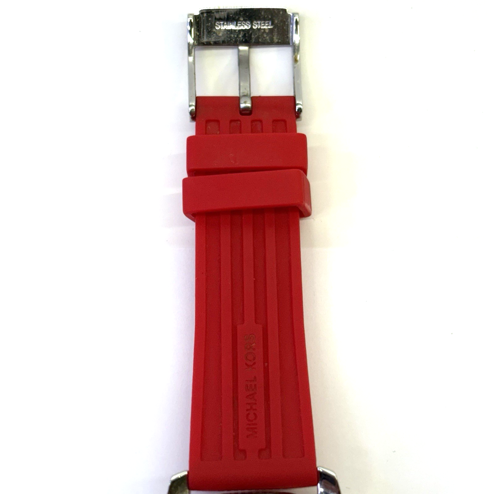 Michael Kors Cunningham Mens Chronograph Watch, Black Dial, Red Silicone Strap