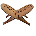 12” Hand Carved Wooden Folding Book Stand Brass Inlay Rehal Quran Bible India