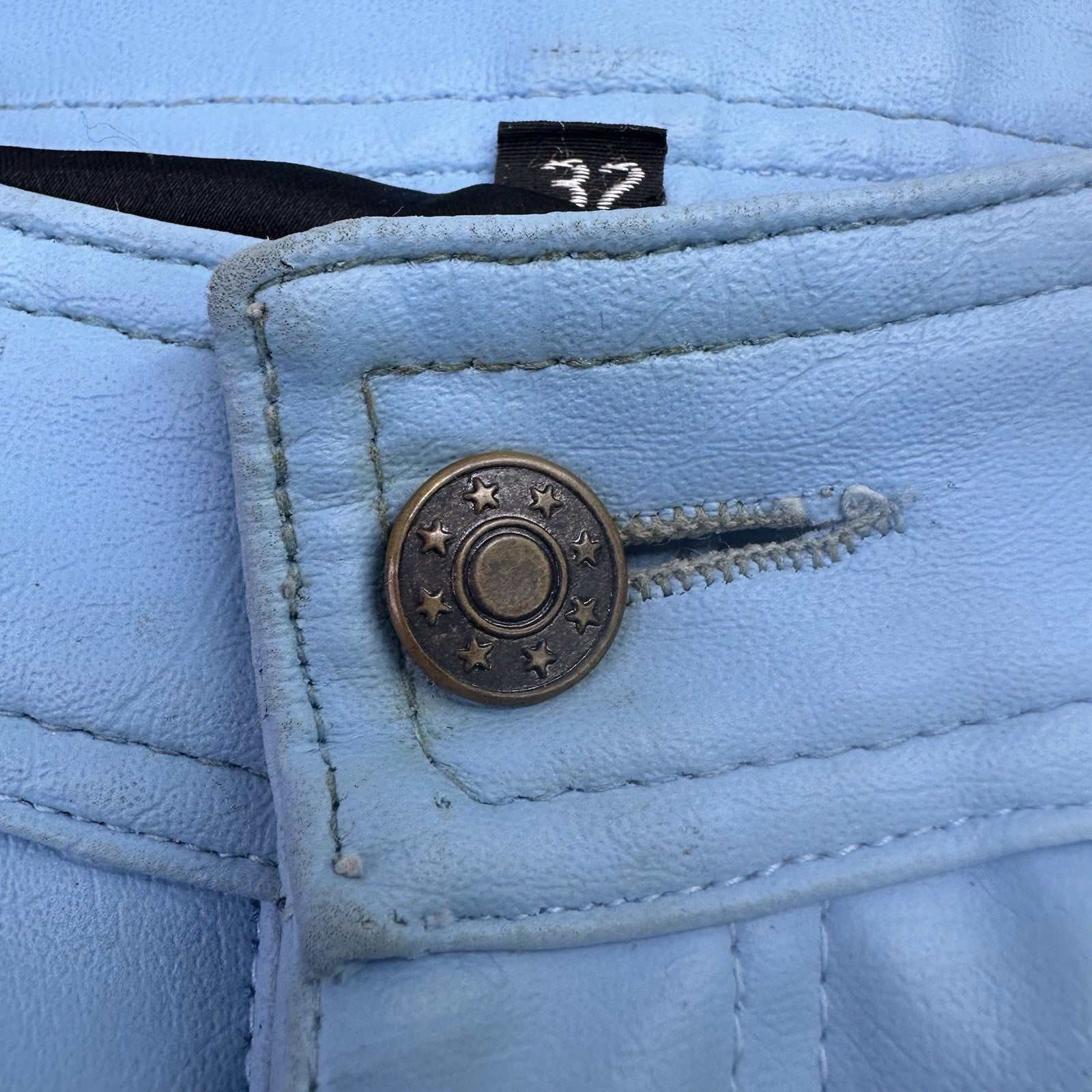 Y2K Blue Faux Leather Cargo Pants Size 32  & Utility Vest Set Mens Size M