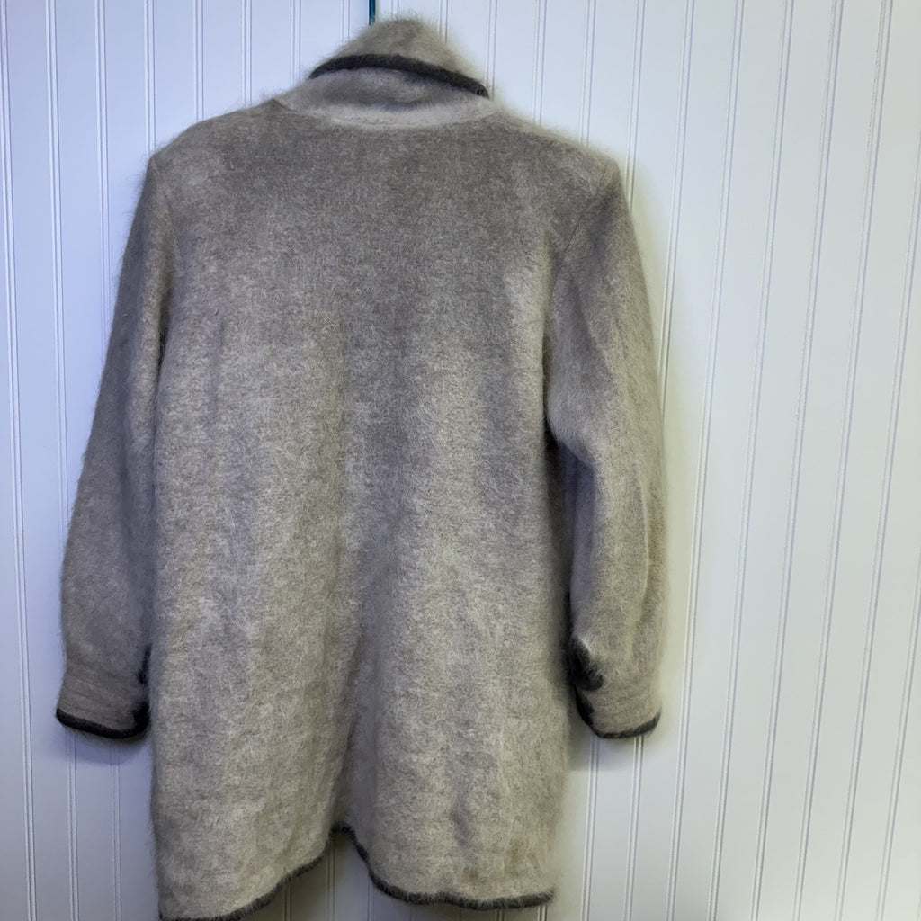 Vintage Imago Coat Small Beige Angora  Wool Blend Fuzzy Open Front Pockets
