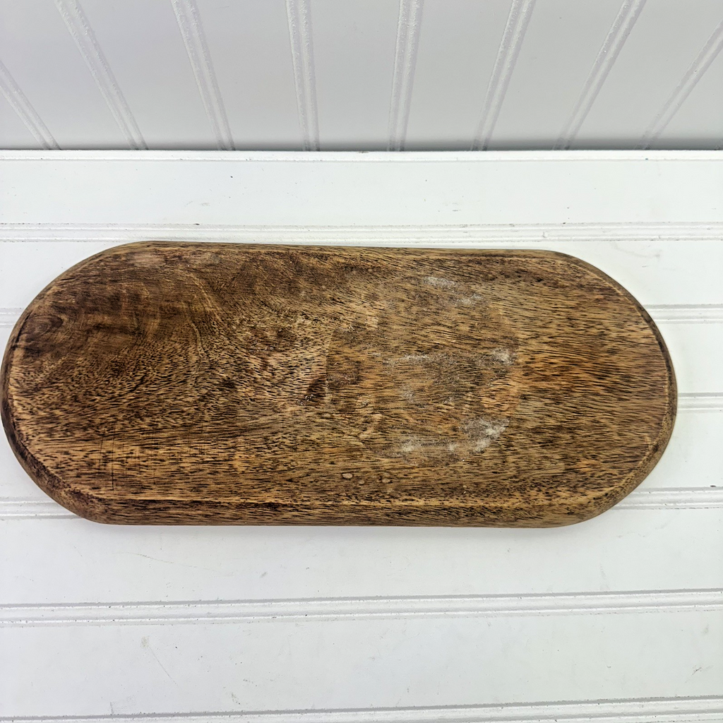 Rustic Wooden Candle Tray Base Primitive Wood Dough Bowl Style Decor 14"