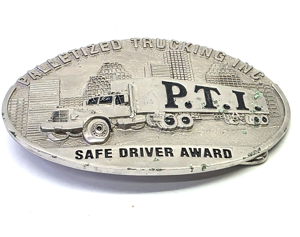 PTI Palletized Trucking Inc Safe Driver Award Belt Buckle Vintage