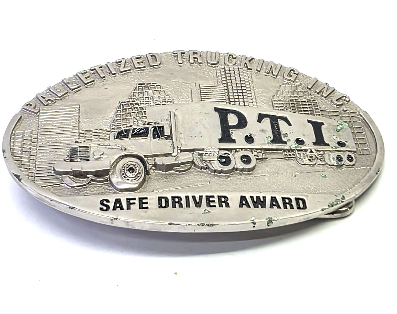 PTI Palletized Trucking Inc Safe Driver Award Belt Buckle Vintage