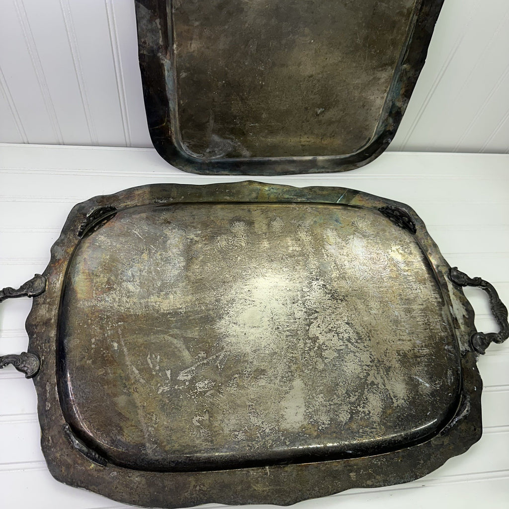 4 Vintage Silverplate Tray Set Lot Tea Coffee Pot Bowl Ornate Serving