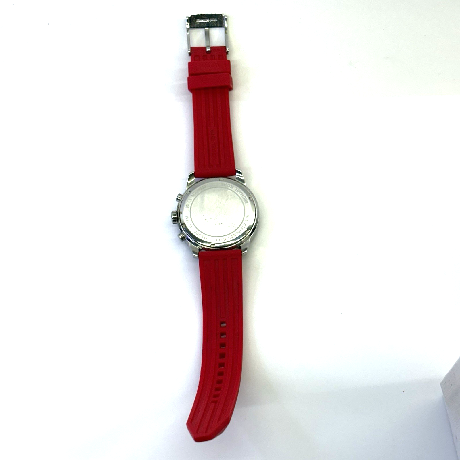 Michael Kors Cunningham Mens Chronograph Watch, Black Dial, Red Silicone Strap