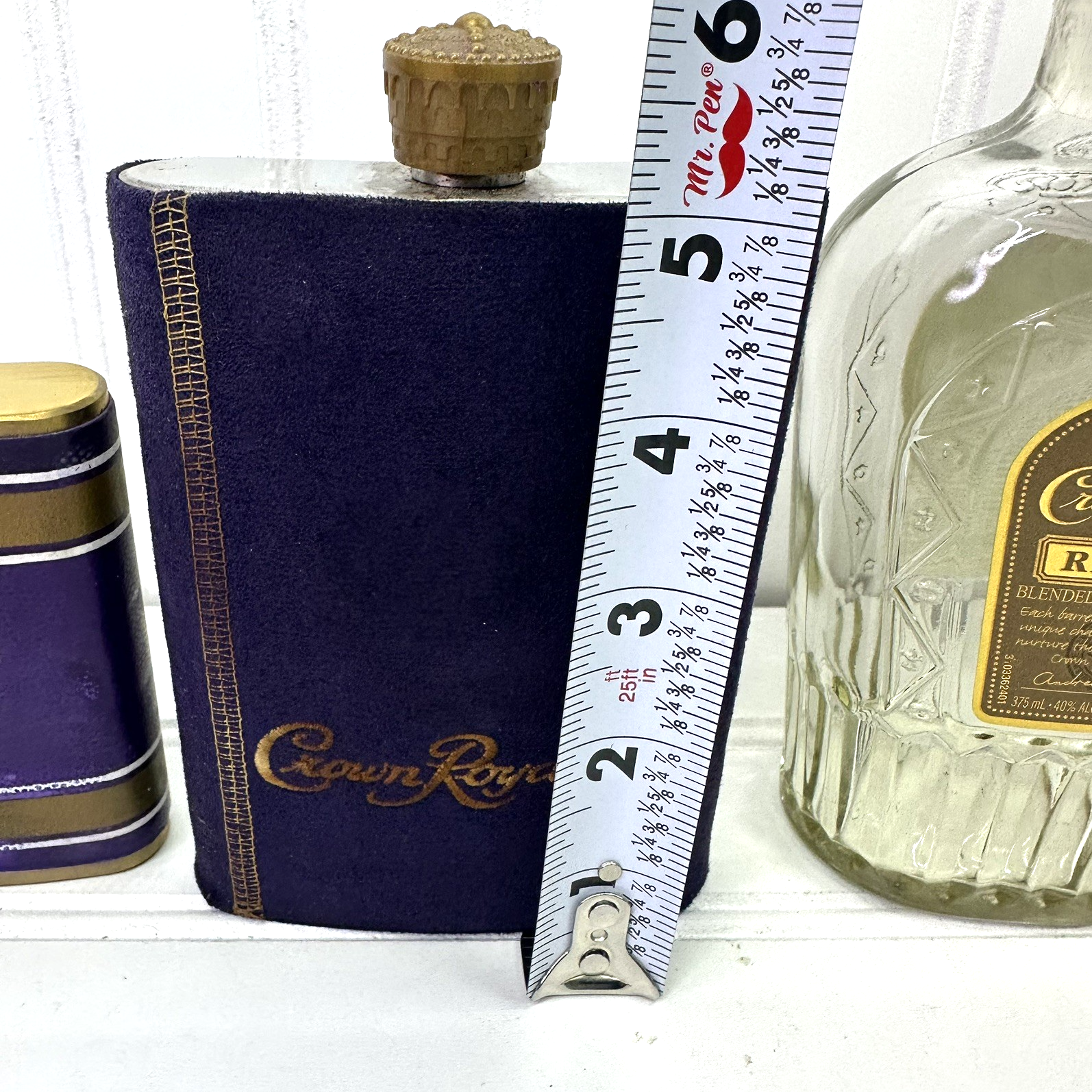 Lot  Crown Royal FlaskEmpty Bottles Reserve Glass Bottle Tin & Bag Set