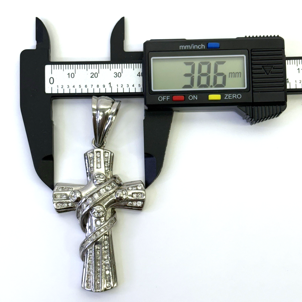 925 Sterling Silver Cross Pendant CZ 35.28g 80.9mm