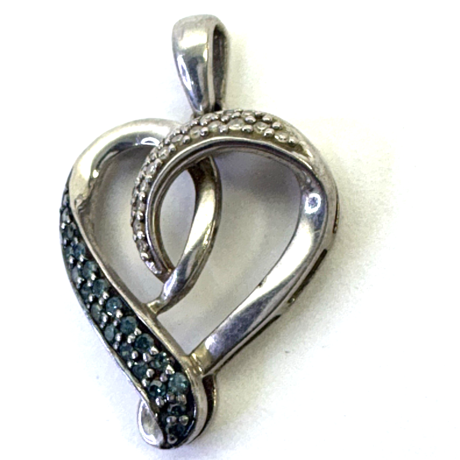 925 Sterling Silver Charm Pendant Lot Heart Blue CZ Girl Figure 3pc 7.36g Vintag