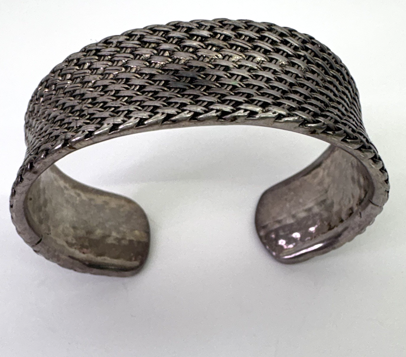 Vintage Premier Designs Basketweave Cuff Bracelet Silver Tone Wide Textured 