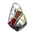 Vintage Modernist Silver Tone Red Inlay Pendant Abstract Artisan Charm