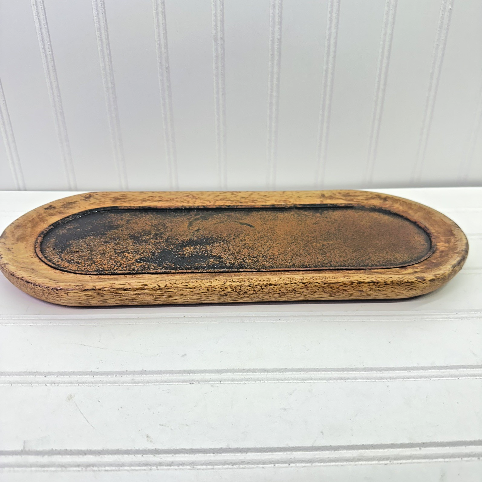 Rustic Wooden Candle Tray Base Primitive Wood Dough Bowl Style Decor 14"