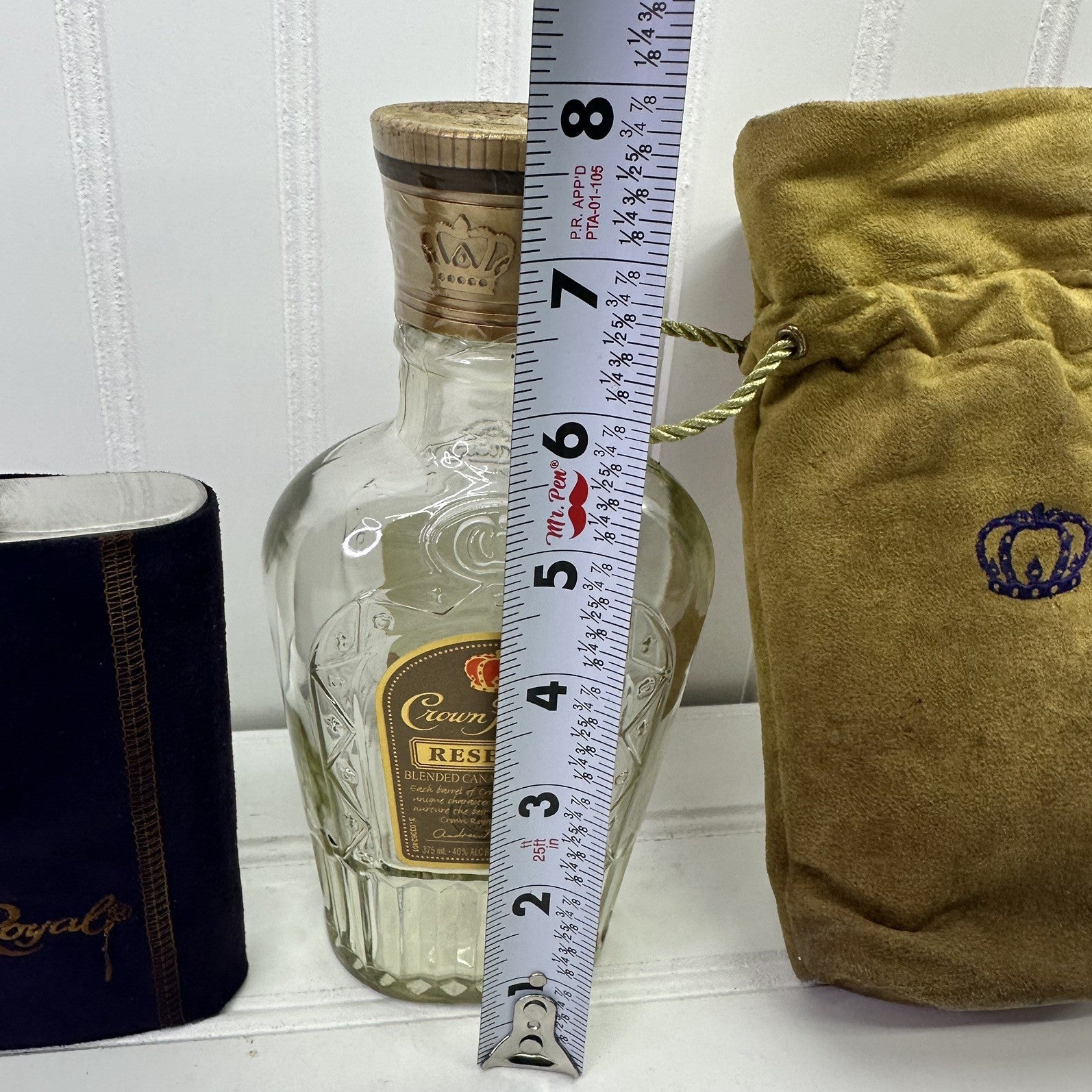 Lot  Crown Royal FlaskEmpty Bottles Reserve Glass Bottle Tin & Bag Set