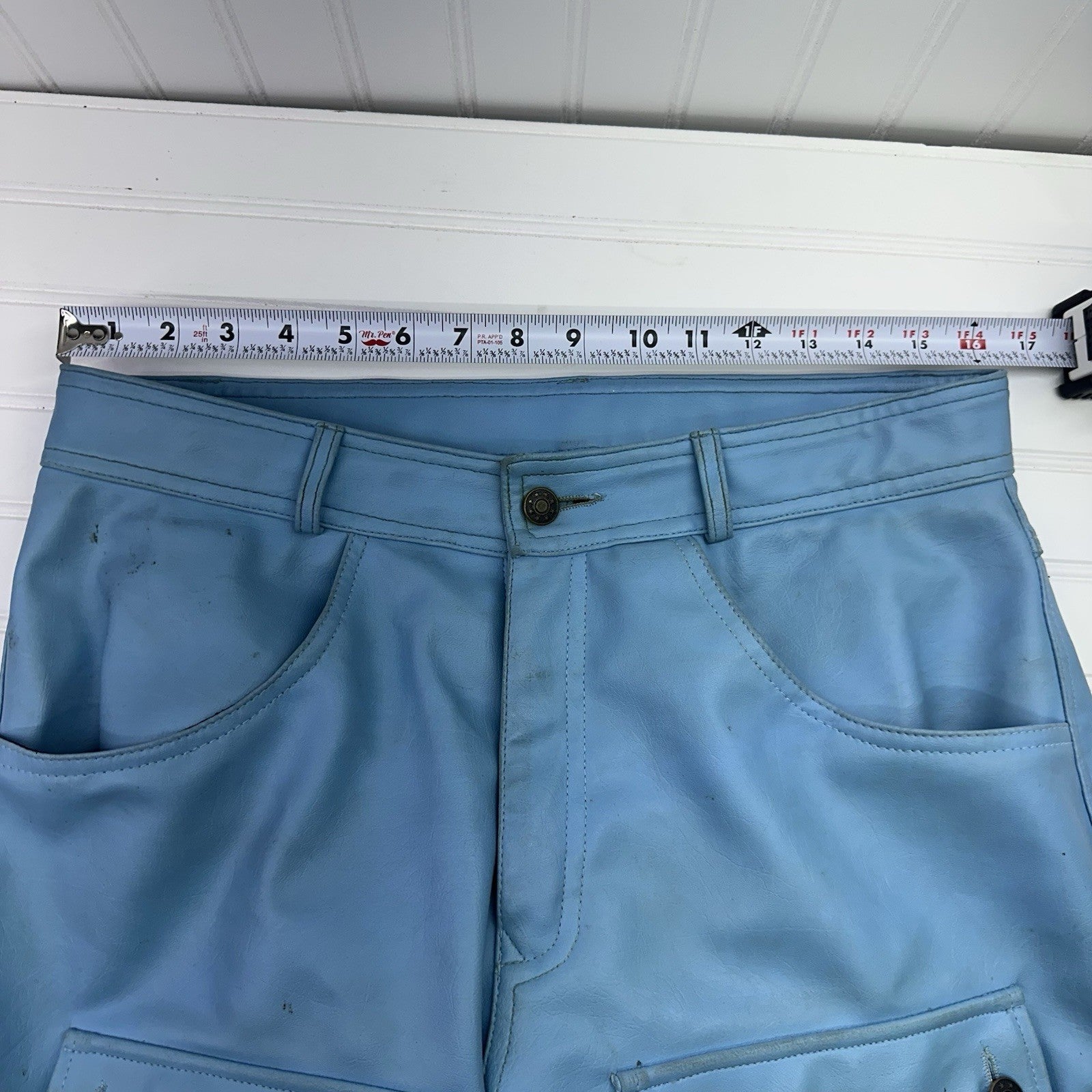 Y2K Blue Faux Leather Cargo Pants Size 32  & Utility Vest Set Mens Size M