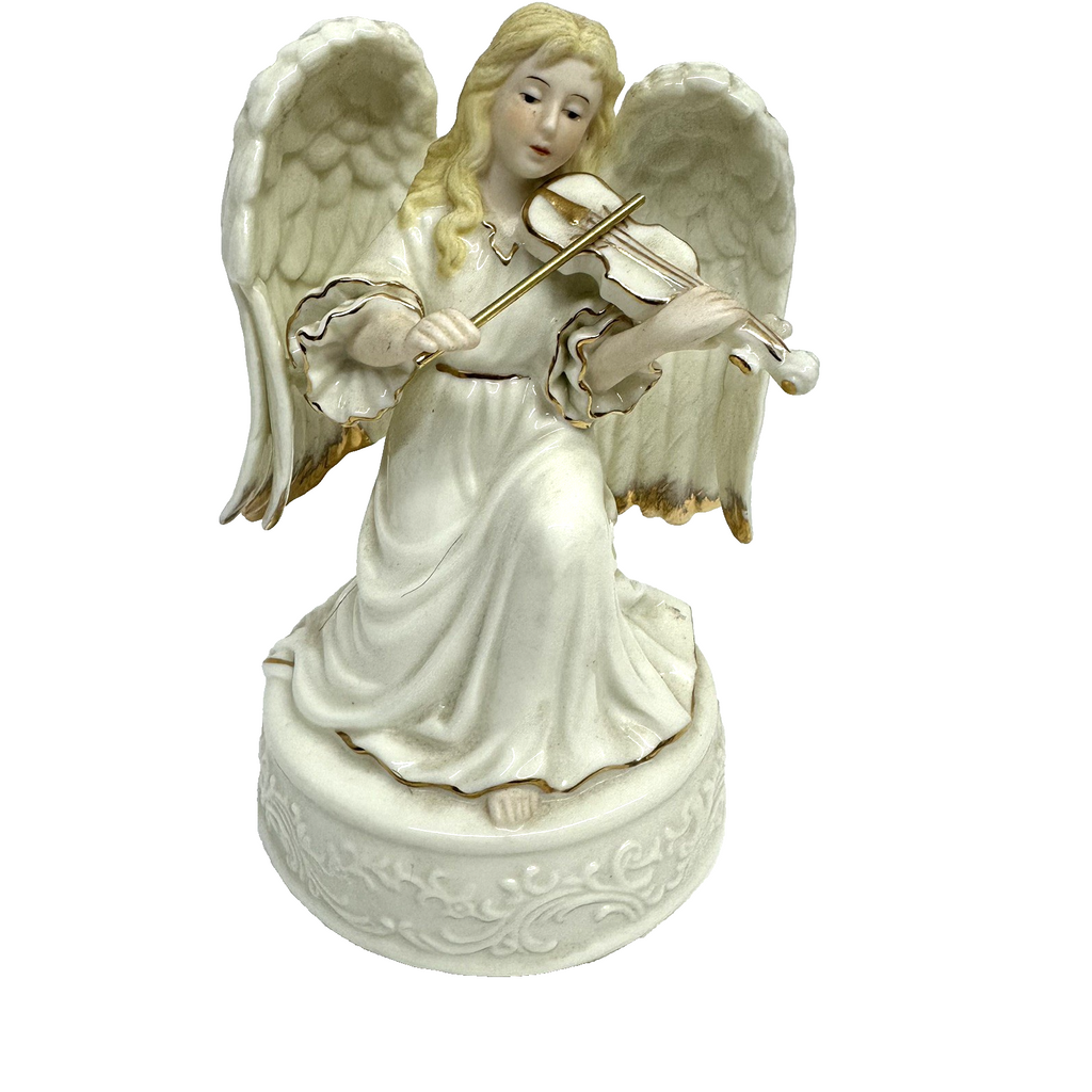 Dillards Christmas Trimming Porcelain Angel Winged Musical Violin 6.5in