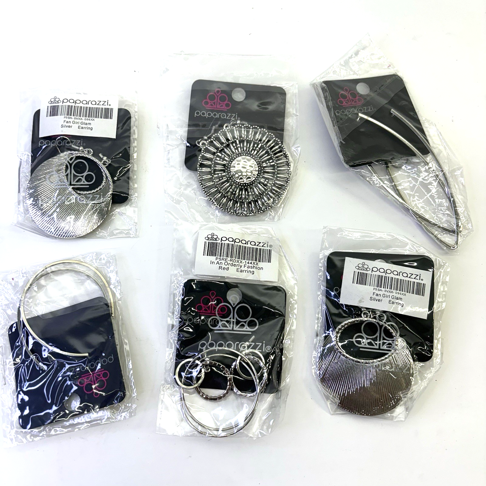 Lot of 6 Paparazzi Fashion Earrings Mixed Styles Silver Tone New Sealed