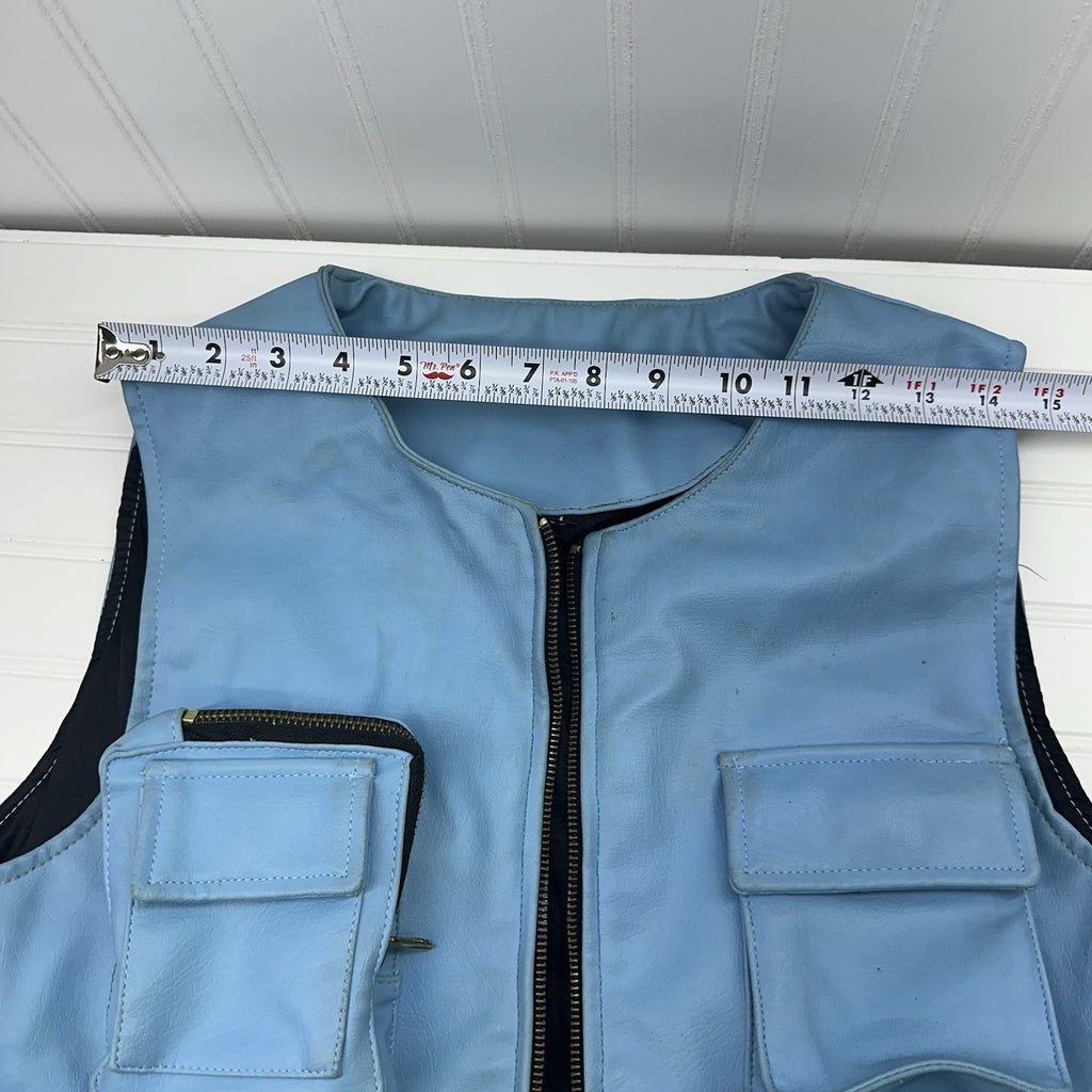 Y2K Blue Faux Leather Cargo Pants Size 32  & Utility Vest Set Mens Size M