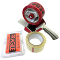 Tape Gun + Fragile Red Tape + 16 Labels + Clear Packing Tape New Bundle