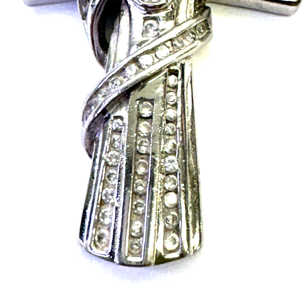 925 Sterling Silver Cross Pendant CZ 35.28g 80.9mm