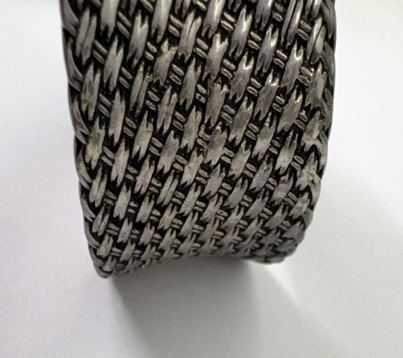 Vintage Premier Designs Basketweave Cuff Bracelet Silver Tone Wide Textured 