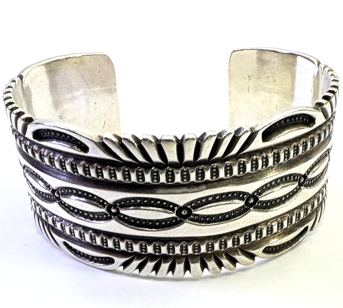 Vintage D. Cadman Sterling Silver Cuff Bracelet 67.76g Wide Navajo Style