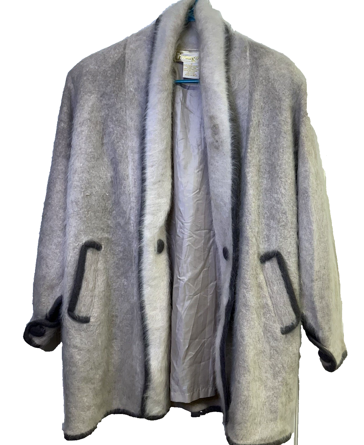Vintage Imago Coat Small Beige Angora  Wool Blend Fuzzy Open Front Pockets