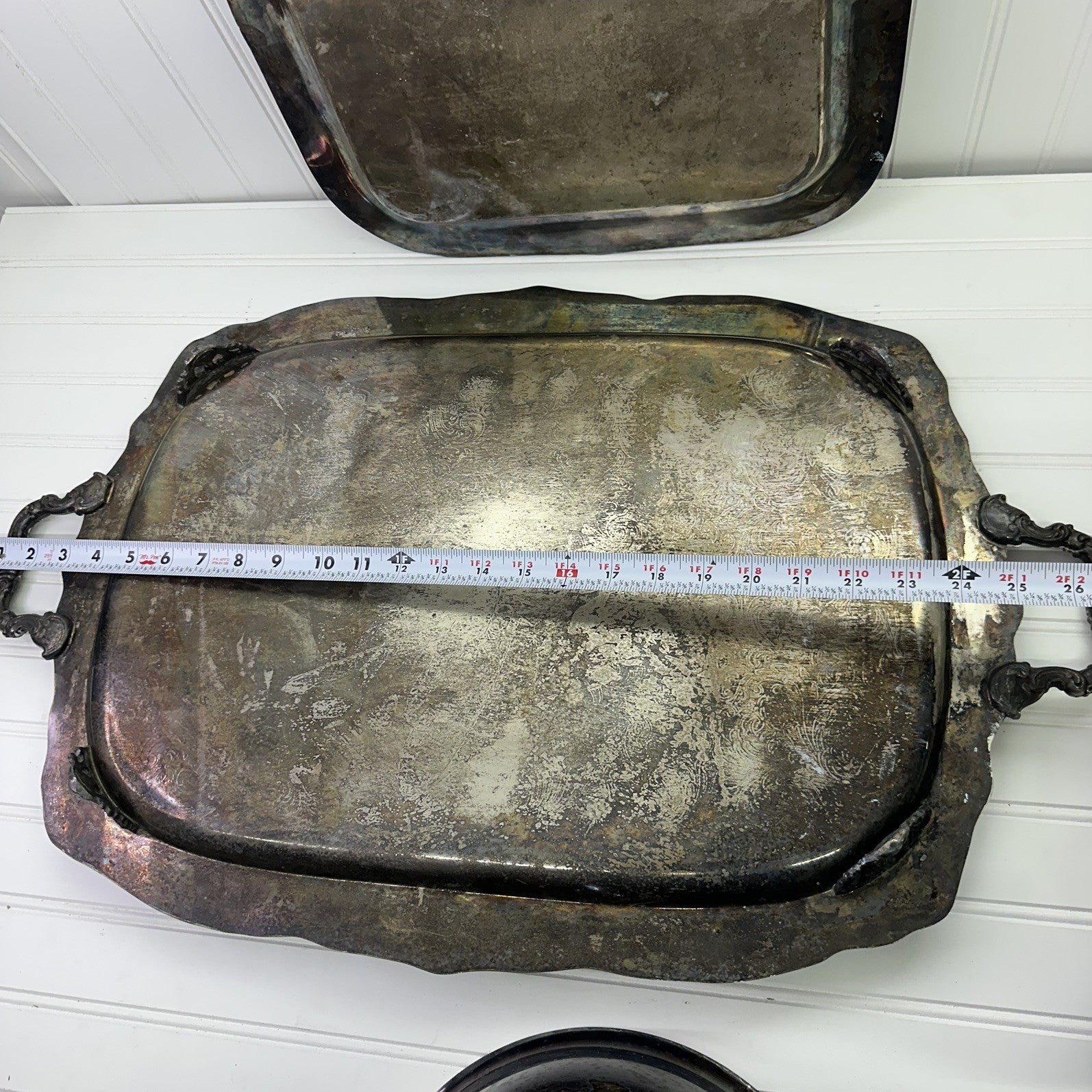 4 Vintage Silverplate Tray Set Lot Tea Coffee Pot Bowl Ornate Serving