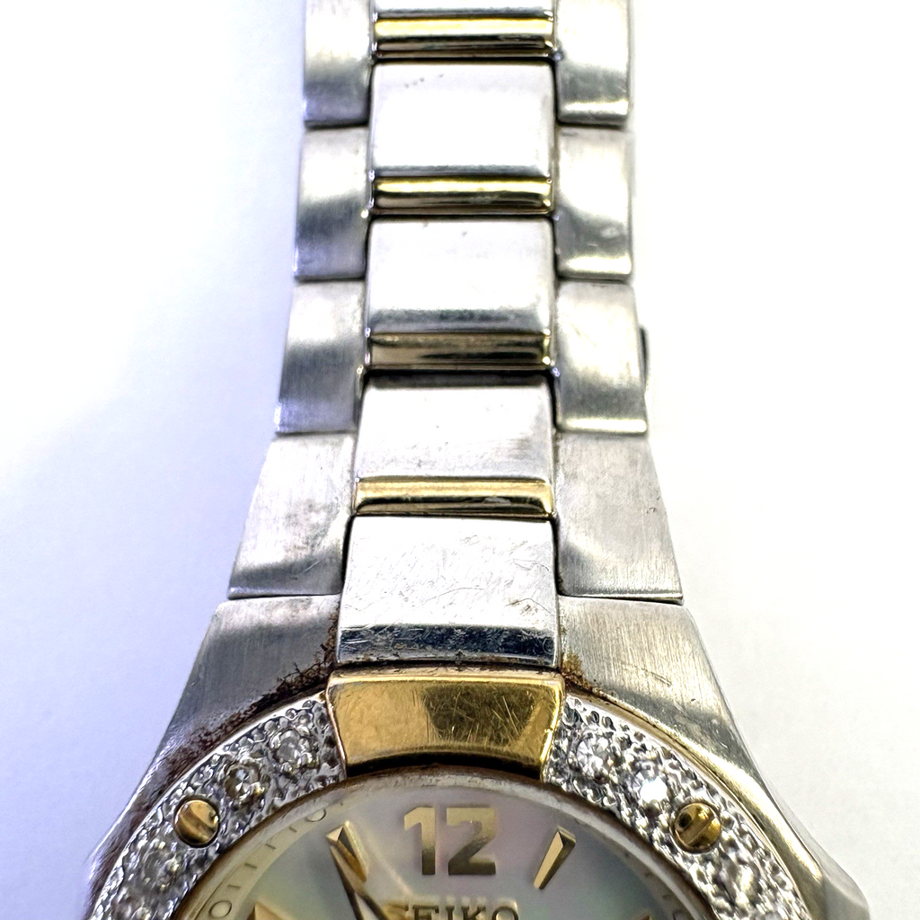 Seiko Coutura Diamond Bezel Women’s Watch 7N82-0BF0 MOP Dial AS-IS