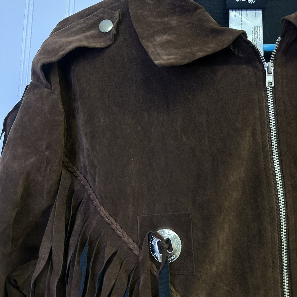 Modern Hero Fringe Western Jacket Brown Faux SuedeSize Adult Std M Cowboy Rodeo 