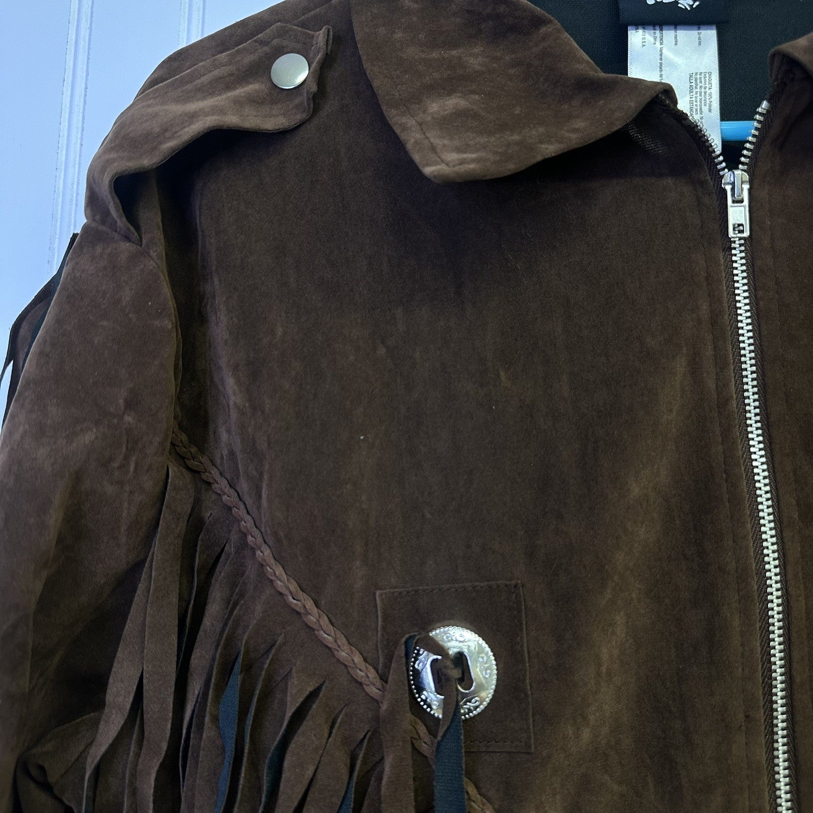 Modern Hero Fringe Western Jacket Brown Faux SuedeSize Adult Std M Cowboy Rodeo 